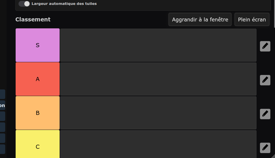 Version 1.10 for Classement is here!! 

New: 
- Improve admin
- Update preferences
- Fix autosize 

classement.ikilote.net 
Help me to fix bugs or to improve languages. 🙏

 #angular & #symfony for #tierlist

Sources: git.ikilote.net/classement
Changelog: git.ikilote.net/classement/cla…