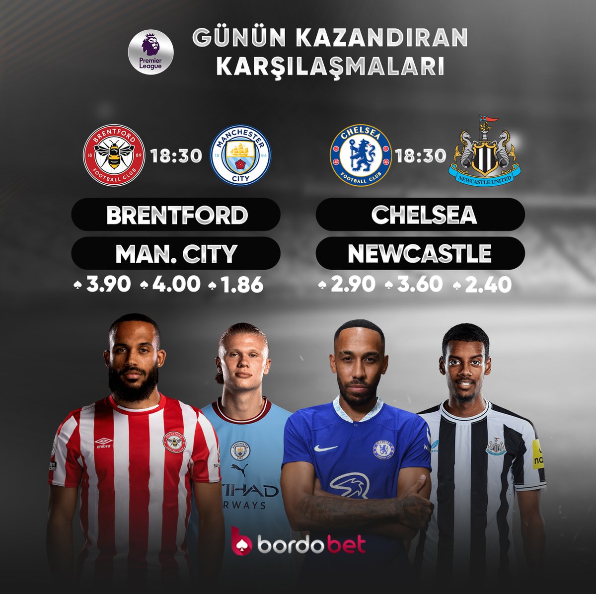 bordobetguncel's tweet photo. 📣 #Premierlig heyecanlı karşılaşmaları ile #Bordobet kazandırmaya devam ediyor 🏆

⚽ #Brentford 🆚 #Mancity
⚽ #Chelsea  🆚 #Newcastle

💶 #Bordobet sen yeter ki hayal et

✅ %150 Hoş Geldin Bonusu kazandırmaya devam ediyor sizler de deneyin sizler de güvenle kazanın ✅ https://t.co/CahWYnnzXE