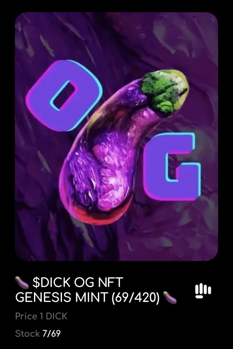 HELDiWanKenHODL's tweet photo. ☀️ GM #DICKCoin Fam ☕️

🍆 #GotDICK❓

✅ The 1st #NFT drop is almost sold out (69 #OGs) 👀

✅ 7 #NFTs left on @AltlantisApp 👇

https://t.co/XDfbvrN5ZR https://t.co/m6iqBxL8WC