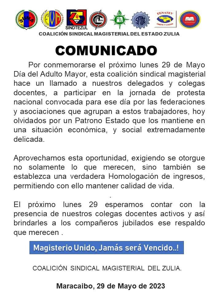 #SalarioIgualCanastaBásica
#SalarioConstitucional
#NuestraLuchaEsGremial
#SalarioJustoYa
#Art91CRBV #Art89CRBV
#PensionesDignas #Protesta
#SalariosYPensionesIndexadosYa
#SalarioConPoderAdquisitivo
#RespetoALosDerechosLaborales #DignidadMagisterial

 cutt.ly/16ytSeY