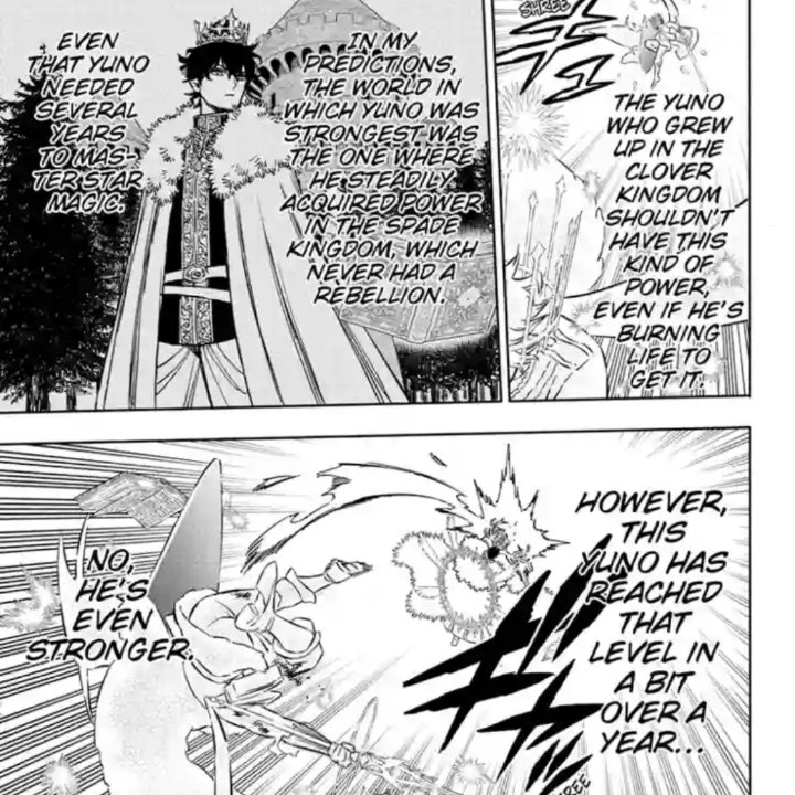 The Yuno of Lucius visions only had Star Magic and was strongest, with one grimoire not 2..  now i want to know if Asta's existence which influenced the reality to have Yuno born with Licht's child?! 

I can't wait for next chapter