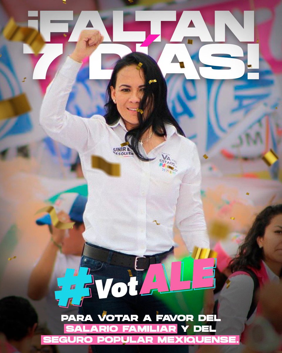 AlejandraDMV's tweet photo. ¡Faltan 7 días para ganar la elección! Con tu voto, vamos a recuperar las escuelas de tiempo completo para que los papás tengan espacios seguros donde dejar a sus hijas e hijos mientras van a trabajar. #AleGobernadora #UnirEsResolver #VotALE https://t.co/ojurCpe7O6