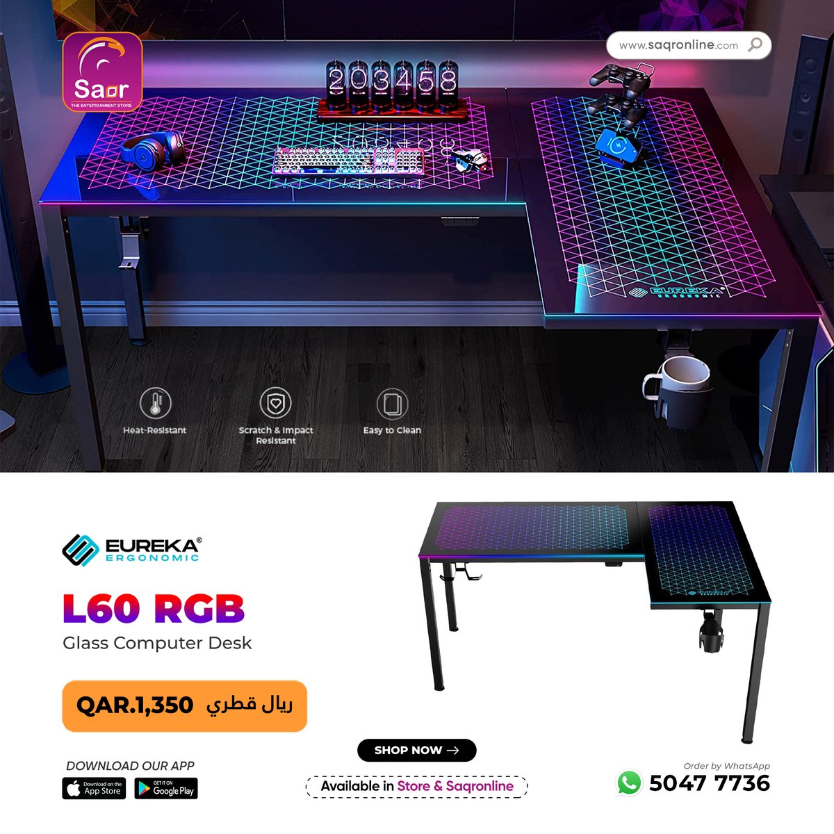 Eureka Gaming L60 RGB Spectrum Glass Computer Desk- Right

🛒 Shop now : ERK-GD-L60R-B

🛍️ Available in Store & Saqronline

#eureka #eurekaergonomic #glasscomputerdesk #gamingdesk #rgbgamingdesk #gamingdeskwithrgblighting #saqr #saqrstore #saqronline #saqronlineorder