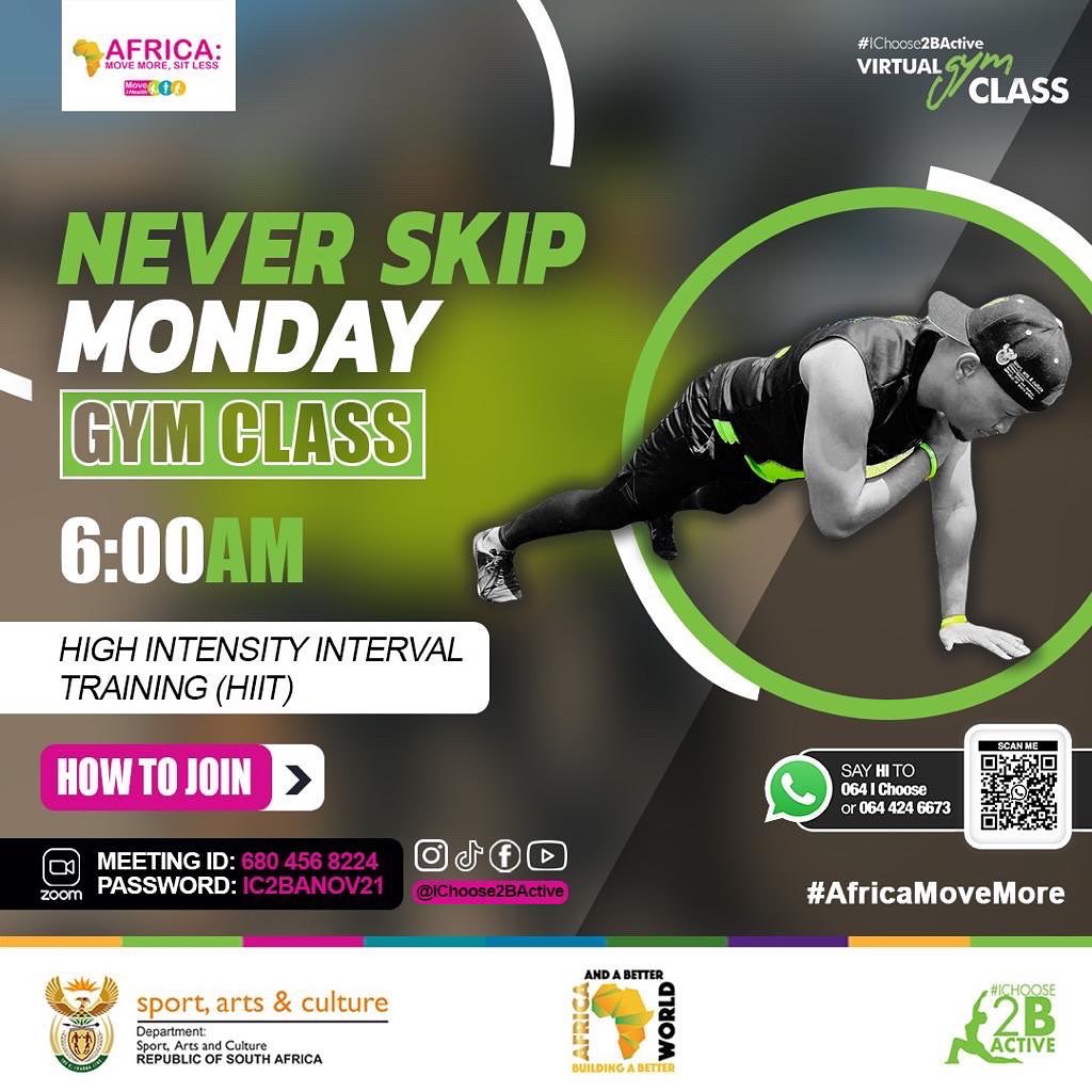 The last #NeverSkipMonday for the Month, You can’t miss this one Chomi! Anever! 

Join @tselah at 6am 
Live on Zoom, Facebook, TikTok &amp; Instagram 

bit.ly/IChoose2BActiv…

#IChoose2BActive
#AfricaMonth2023
