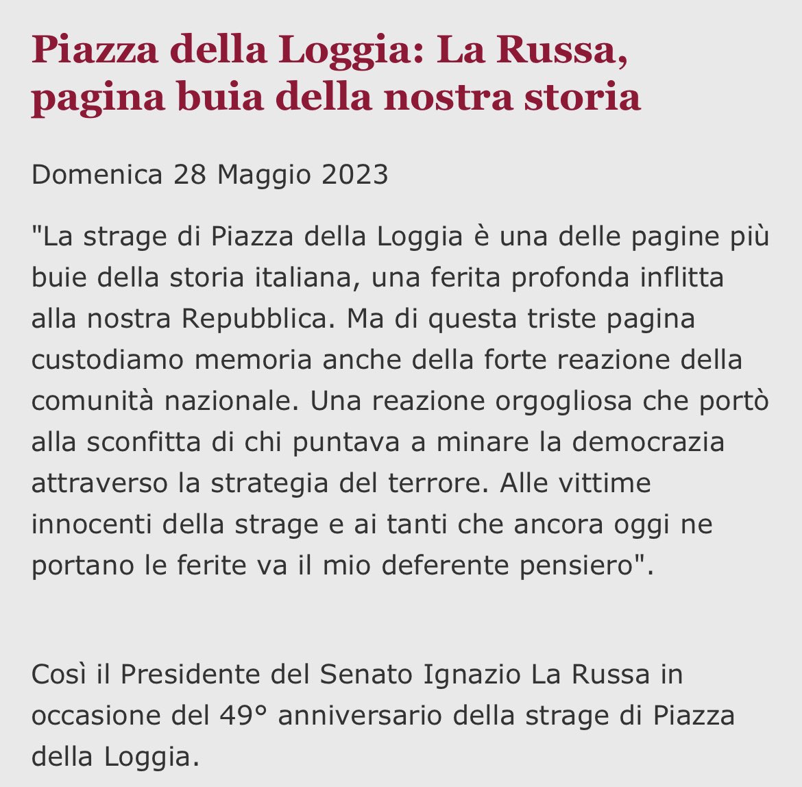 Che manca nella nota di Ignazio La Russa su anniversario strage di #PiazzadellaLoggia #Brescia? …