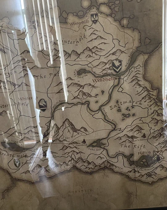 Just realized the Skyrim map has a funky lil guy in it (pls excuse my roommate being the other funky lil guy)