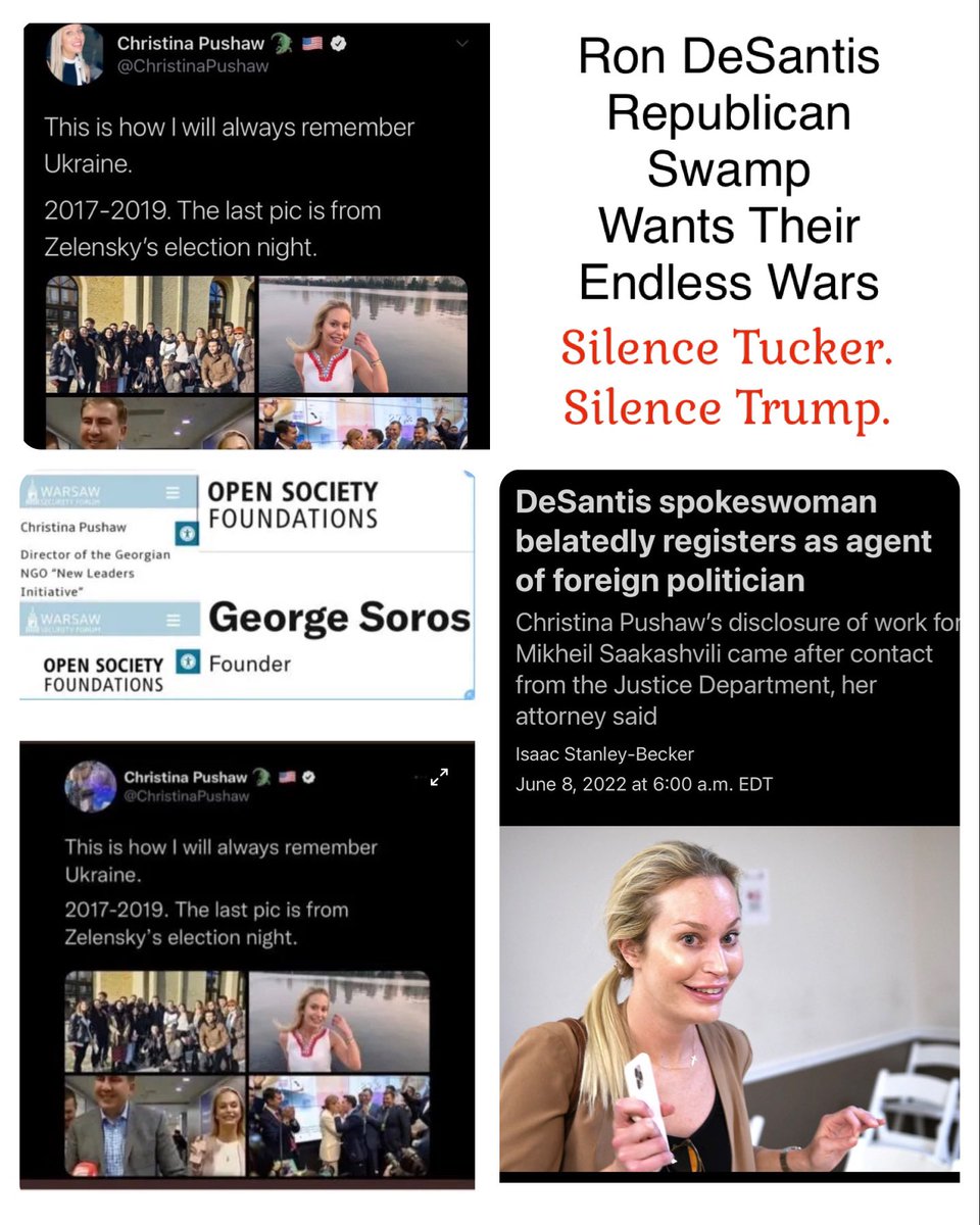 BonfireDesigns2's tweet photo. @iheartmindy Guess who else was in on the killing coup #DeSantis campaign girl #Pushaw she’s a SOROS NGO foreign agent. If you love endless wars you will love @GovRonDeSantis #Ukraine #neocon https://t.co/QoUgDlNtD2