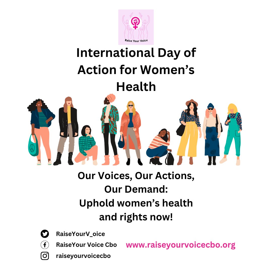 Women's health is not just a women's issue; it's a global issue that affects us all. 
Let's commit to ending gender inequality and promoting women's rights to health, education, and equality.
🌐 may28.org 
#WomensHealthMatters #SRHR4ALL #RaiseYourVoice