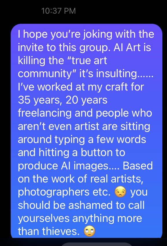 A reply I made in response to an admin on Facebook inviting me to a Stable Diffusion group….
#StopAI #NotoAI #AI