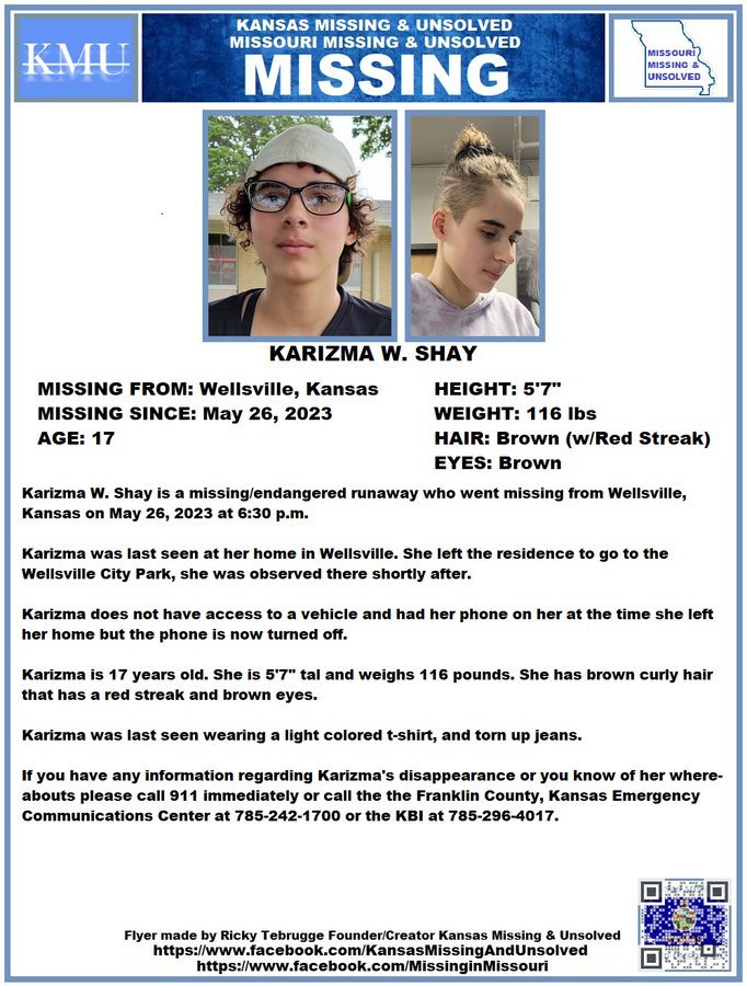 @KansasMissing #MISSINGPERSON #MISSING PLEASE RT/PRINT/POST!!! KARIZMA W. SHAY (WELLSVILLE, KANSAS)!!! 
@AnnetteLawless
 #KansasMissing #MissingInKS