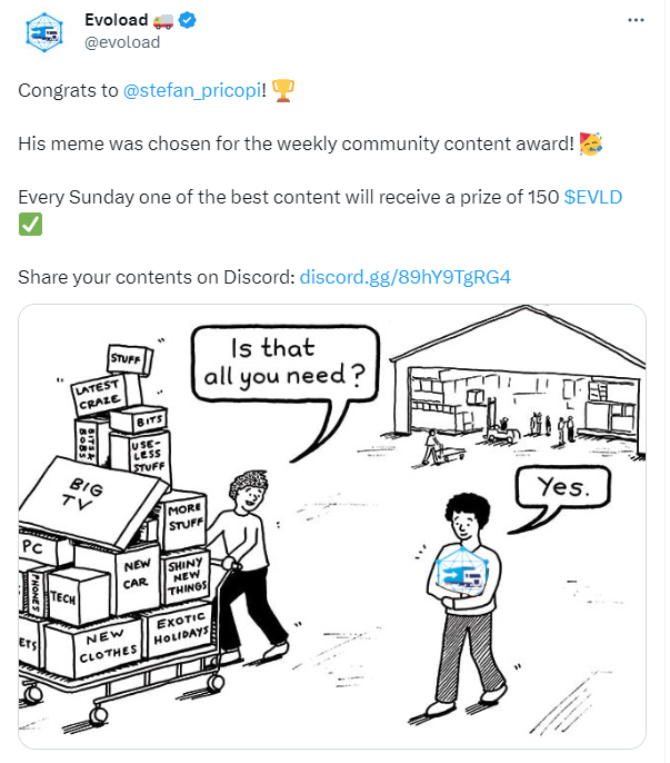 stefan_pricopi's tweet image. Check this out!! Second win in a row for #EvoloadContentChallenge.  How cool is that? Just won 150 $evld. Want to join the challenge? Join me here: discord.gg/hBnFqmtJ or zealy here zealy.io/c/evoload/invi…
