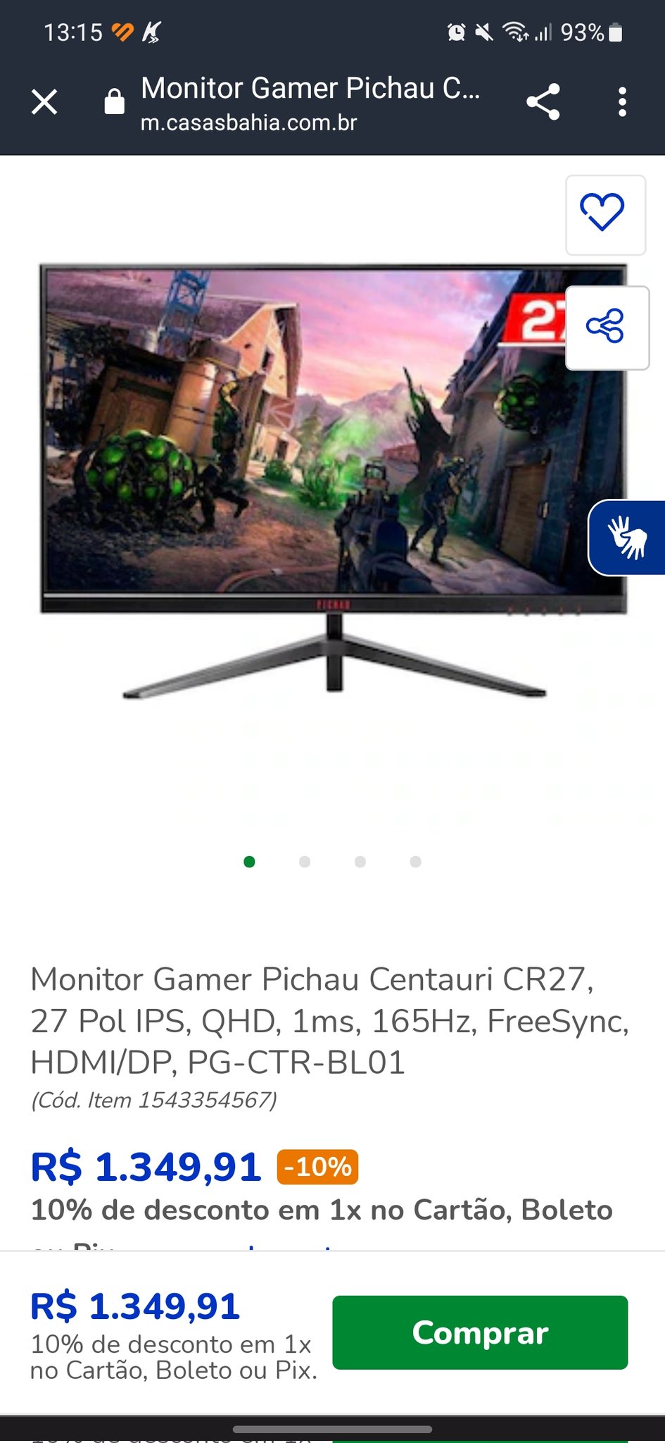 Monitor Gamer Pichau Centauri CR27, 27 Pol Ips, QHD, 1ms, 165hz, Freesync,  HDMI/DP - Pichau Gaming