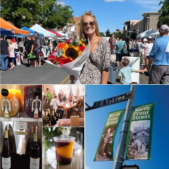 After a great forage at the #DowntownYakima Farmers Market 🍒🍐🍑🍇🥦🌶🌽 amble on over to our Tasting Room & Patio on historic N. Front St. to enjoy a Wine 🍹 Smoothie or two. Or, perhaps our tasty 🍷 Rosé? Refreshing! 
Open 12-4😎#WAwine #FarmersMarket #WineTasting
See ya Soon!
