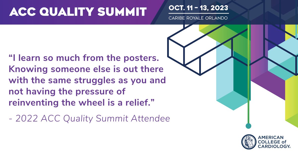 Each year the #ACCQuality23 provides the opportunity for participants to learn from ACC staff & physician leaders — & your peers. This is your opportunity to share your quality improvement journey & learn from each other. Submit your abstracts today! ➡️ bit.ly/3xQGRVs