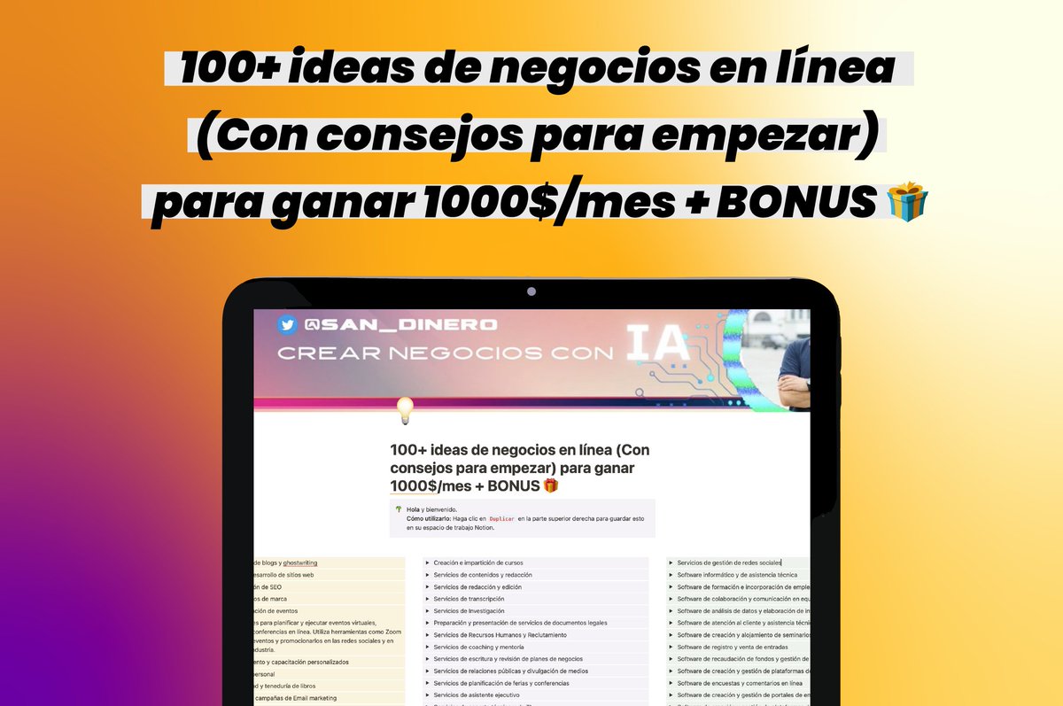 Niños de 15 años ganan sueldos de 6 cifras en línea.

He preparado un recurso que incluye más de 100+ ideas de negocios en línea (𝗰𝗼𝗻 𝗰𝗼𝗻𝘀𝗲𝗷𝗼𝘀 para empezar) para ganar 1000$/mes + BONUS🎁

Es GRATIS durante 48H🚨

Para conseguirlo:

- Like + RT
- Comenta "DM"
- Sígueme