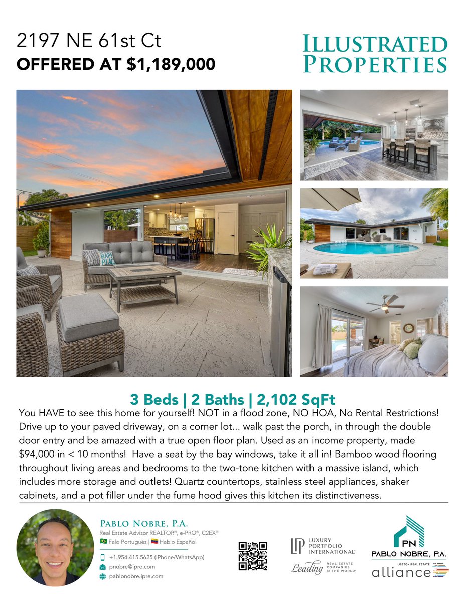 Reduced! Now offered at $1,189,000!

This beautiful home is also being used as an income property, generating more than $98,000 in < 10 months!

More photos and info - 

#forsale #fortlauderdale #cornerlot #poolhome #imp... myre.io/0DmZHOzJGy9q