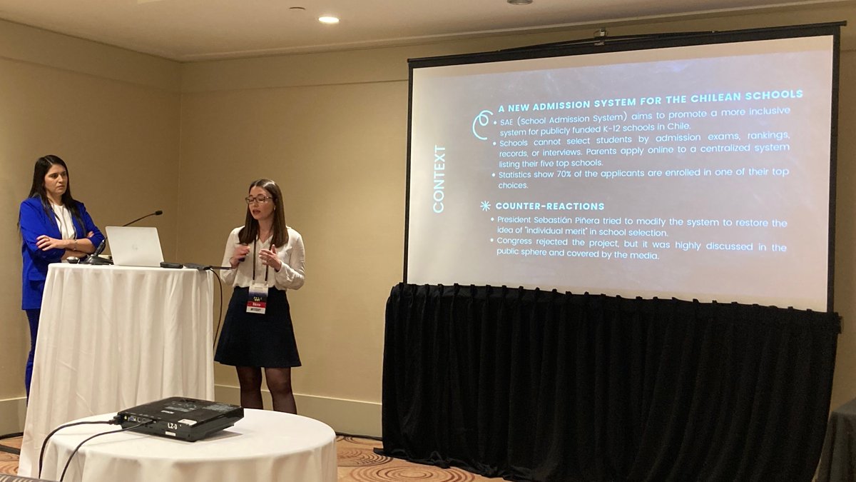 Valentina Proust <a href="/valeproust/">Valentina Proust</a> &amp; Magdalena Saldaña <a href="/magdalenasaldan/">Magdalena Saldaña</a> discuss conflict framing &amp; public service journalist approaches in the coverage of education policies in Chile’s school admission system (SAE) at #ICA23 session “Social Issues in the News: Examining News Coverage”.