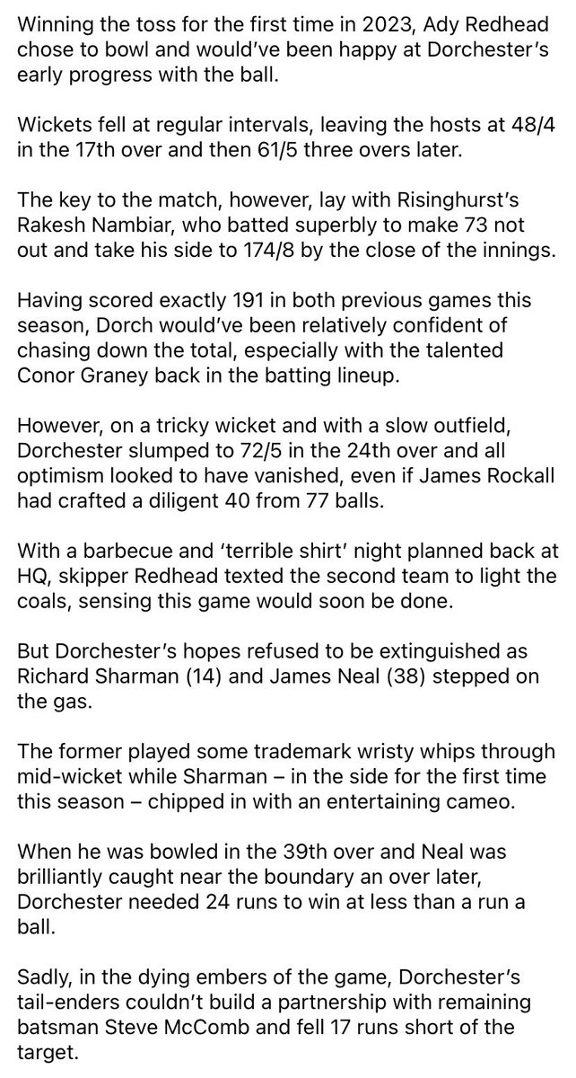 DorchesterCC's tweet photo. Reports from our games with @Risinghurst_CC and @baggiescricket yesterday https://t.co/CzN7btOc63