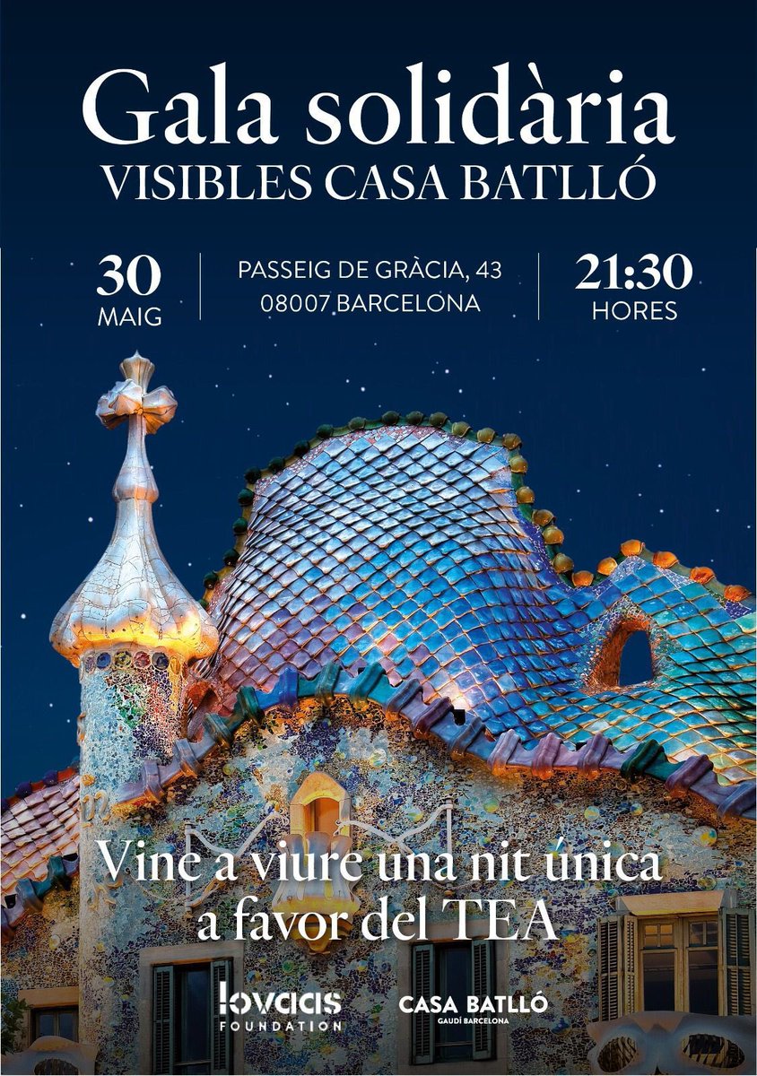 Aquest dimarts viurem una gala solidària molt emotiva a la Casa Batlló. No et quedis sense la teva entrada a la pàgina web de @AutismoLovaas (lovaasfoundation.es). T’hi esperem!