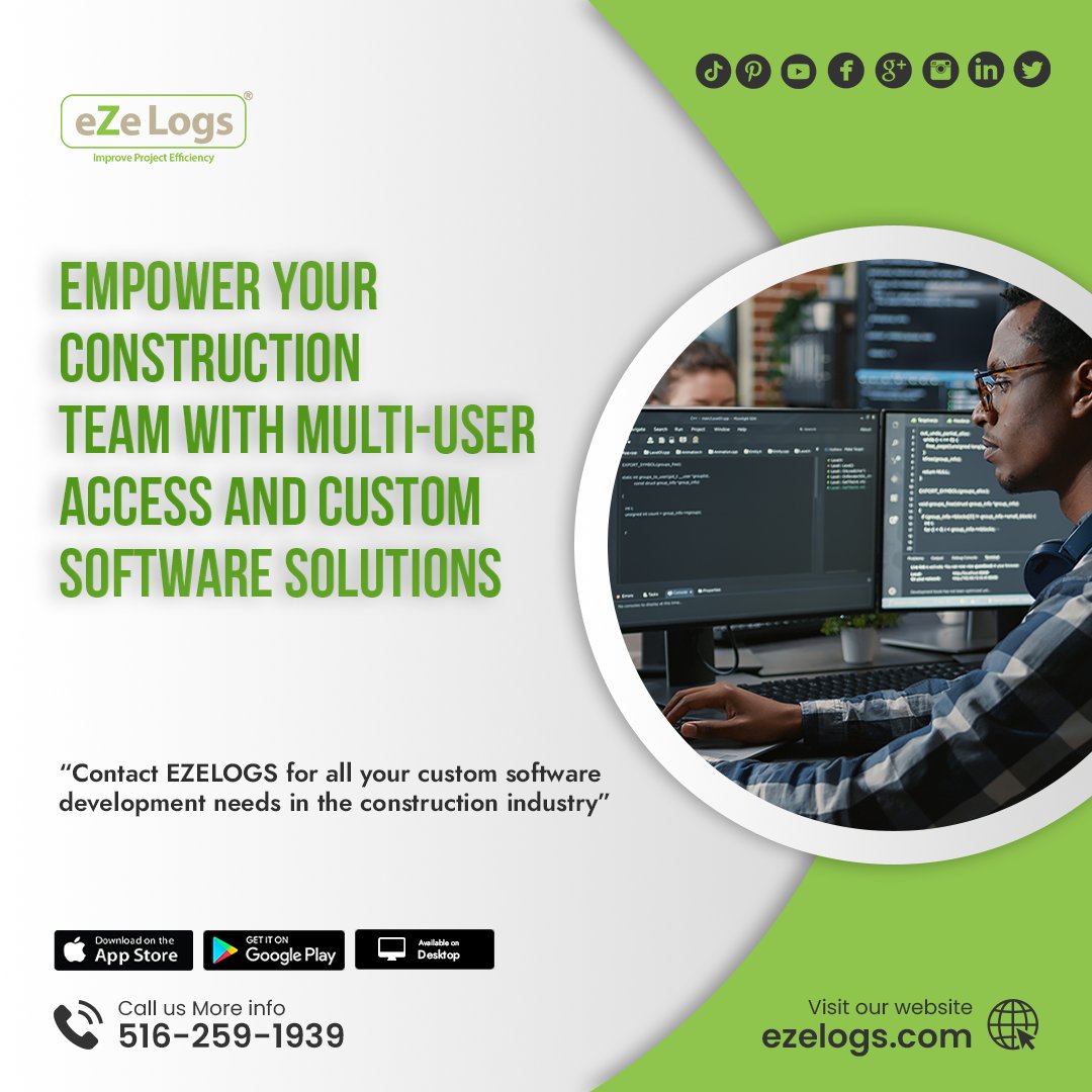 Empower your construction team with multi-user access and custom software solutions. Contact EZELOGS for all your custom software development needs in the construction industry.
#construction #constructionindustry #projectmanagement #customsoftware #geofence #timemanagement
