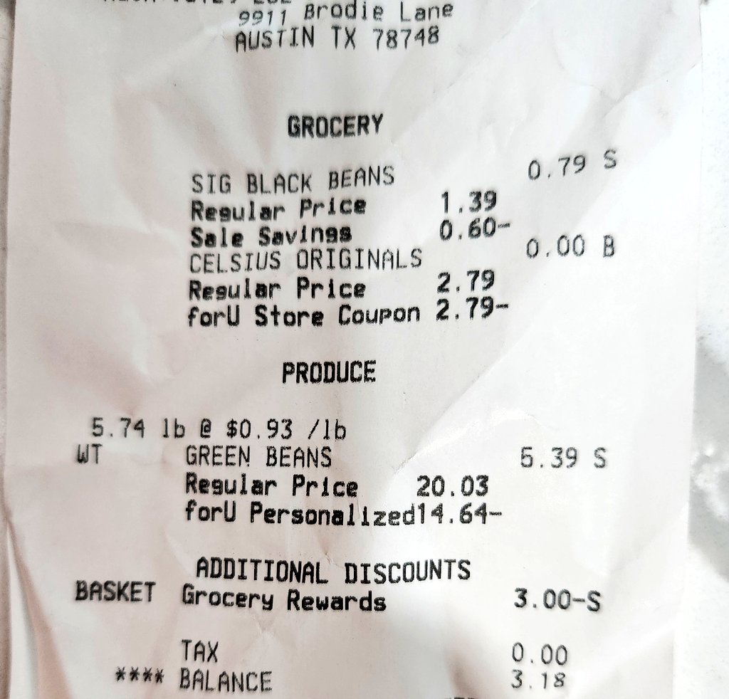 Almost 6lbs of green beans

Can of black beans

And a Celcius energy drink 

All for the low low price of $3.18

Why does this give me such joy