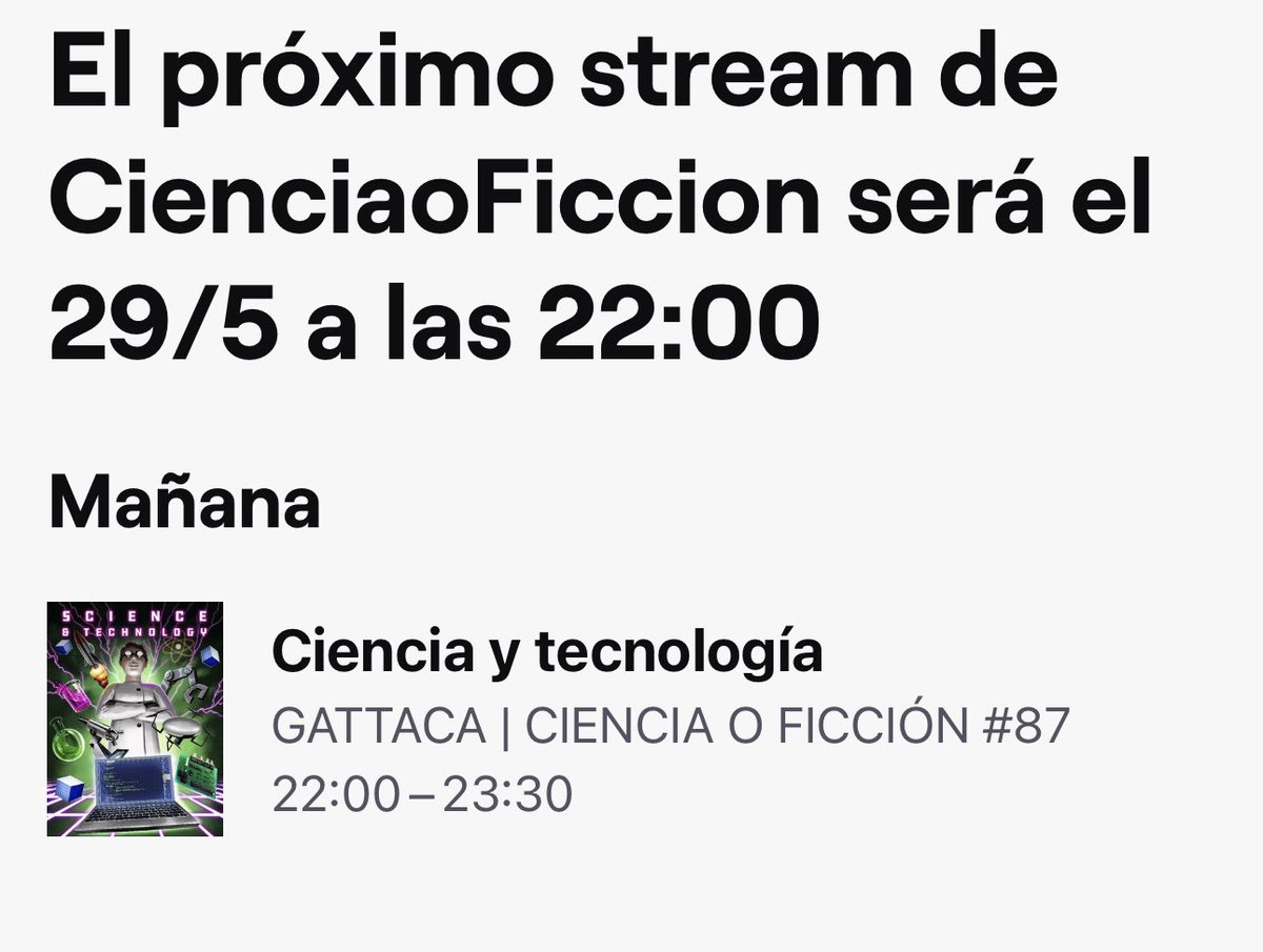 Mañana os esperamos en twitch.tv/cienciaoficcion