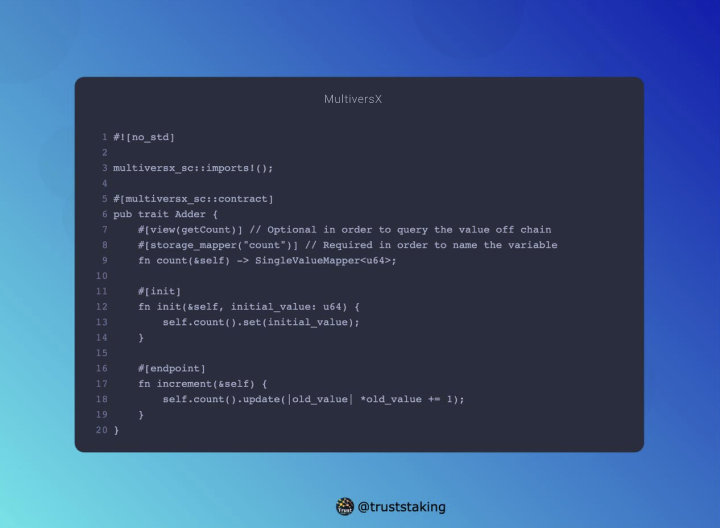 truststaking's tweet image. Let's compare smart contracts on MultiversX and Solana.

Take a look at these two examples.

The truth is that smart contracts on MultiversX are not only shorter but also far more comprehensible than those on Solana and other chains.