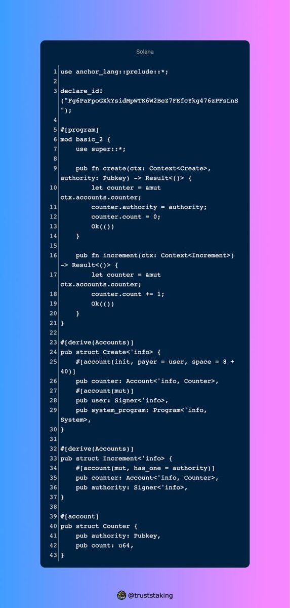 truststaking's tweet image. Let's compare smart contracts on MultiversX and Solana.

Take a look at these two examples.

The truth is that smart contracts on MultiversX are not only shorter but also far more comprehensible than those on Solana and other chains.