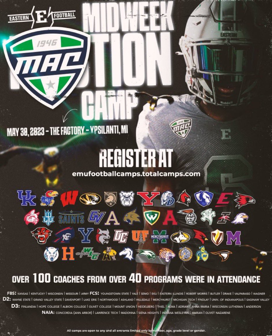 I will be attending Eastern Michigan Maction Camp!!