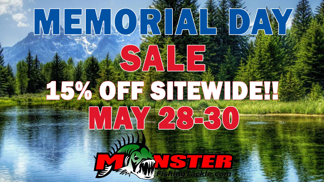 MonsterFishing's tweet photo. Memorial Day Sale on now at Monster! Save 15% on most items! Kick off summer with savings on all of your favorite fishing gear!

Click here to start saving: https://t.co/cqkn9Fh87Z

#memorialdaysale2023
#monsterfishingsale
#fishingtacklesale https://t.co/SB7FwQ99ST