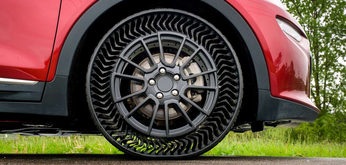 sandboxworld.com/flat-tires-cou… 
Michelin and General Motors are collaborating on developing Uptis, a revolutionary airless tire that requires minimal maintenance and the tire is puncture-proof. #michelin #generalmotors #uptis #sandboxworld