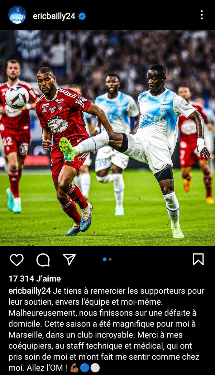 🚨 OFFICIEL ! Eric Bailly annonce son départ de l'OM sur Instagram 👋