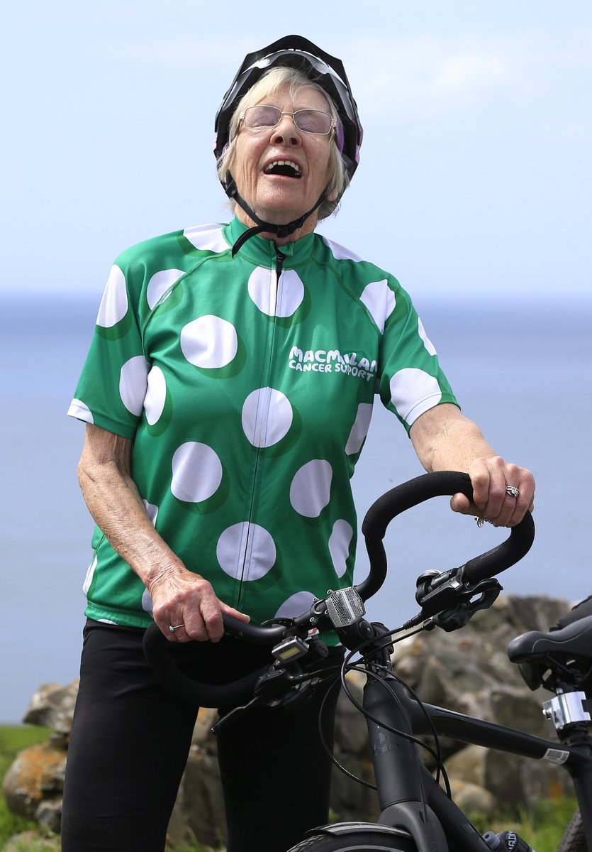 And she is finished ! #Grannymave finished her round Scotland challenge today and has so far raised over 55k for #macmillan.  You are awesome Mave !🚴‍♂️🚴‍♂️❤️