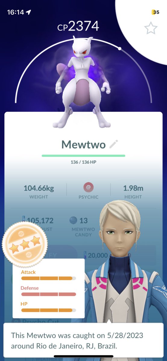 SableyeStyle's tweet image. No shiny but it doesn’t matter, I got a very good shadow Mewtwo today, as I thought that I wasn’t going to be able to do any raids… that’s fine by me, still happy :)

#mewtwo #pokemongo #shadowraid #pokemon