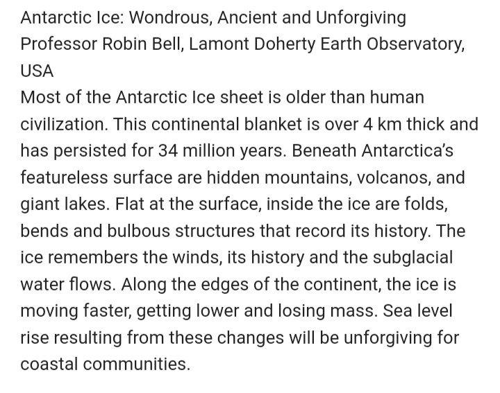 Hobart folk. Public lecture by Prof Robin Bell <a href="/LamontEarth/">LDEO</a> this Wednesday 430pm at CSIRO Hobart lecture theatre

Antarctic Ice:Wondrous and unforgiving. Please RT