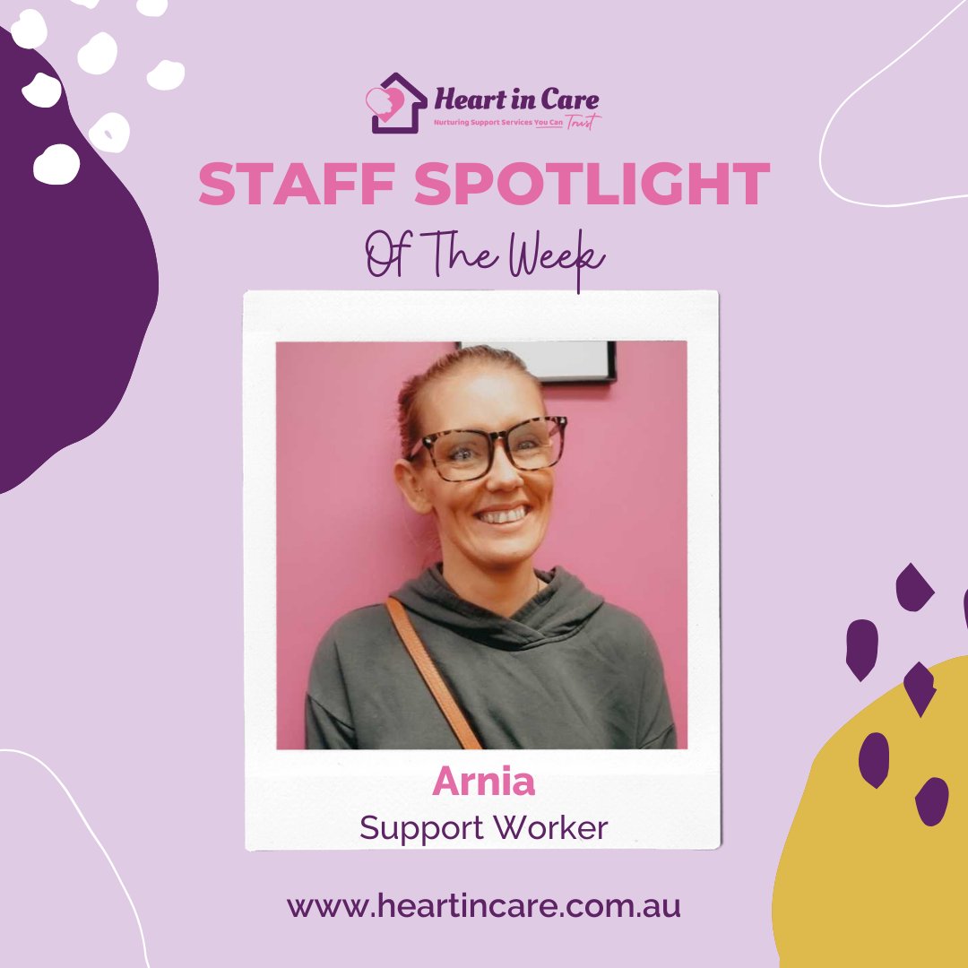 Our Spotlight this week shines on Arnia, one of our amazing Support Workers. 🌟💜

#StaffSpotlightOfTheWeek
#heartincare #supportworker #serviceprovider #disabilityprovider #supportservices #communityservices #ndisprovider #dfaapproved #nurturing #empowering #clients