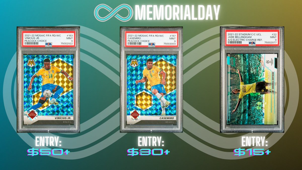 infinitecards00's tweet photo. ♾MemorialDay - 7:30pm EST 

There will be 3 slabs given away 3 slabs, entry point by stack value is listed in the image. 

I will also draw 2 winners for $15 credit, to qualify  just RT this tweet and follow me. 

See y’all later 🥱 https://t.co/1B2yE837wP
