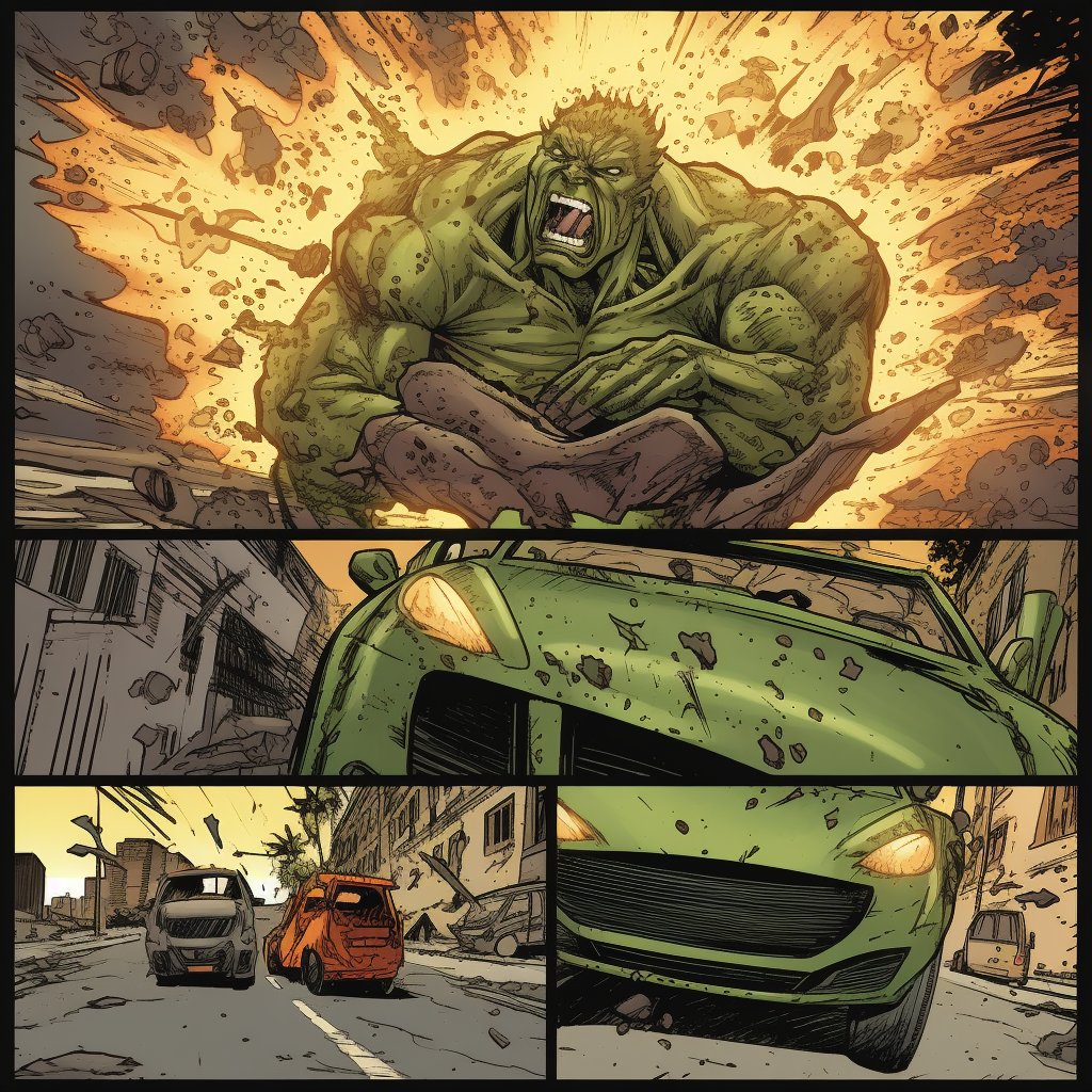 JLPArtsSector's tweet photo. Just made #ChatGPT账号 #prompt for #comic layouts; so far so good. The future will be fun to watch from IRL art to #Ai - conducted art and more.

#Hulk #art #concept #promptagent by: JLP https://t.co/lLfoX8mJwL