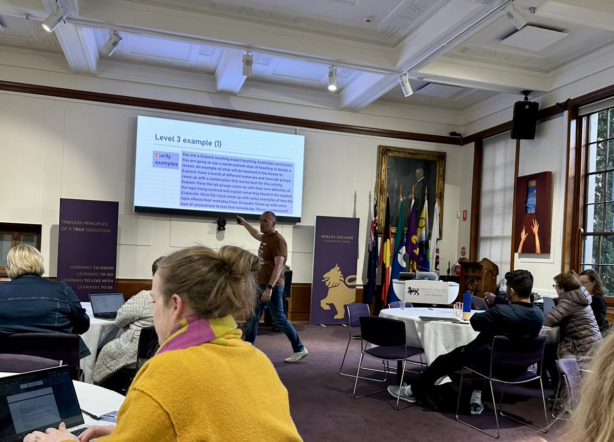 vanweringh's tweet photo. Had a great workshop with Dr Nick Jackson on using AI to lighten teacher workload, like https://t.co/Rv6VebzmtM. And create an instant tutor: “Act as a #Socratic. Provide output suitable for a 15 year old. I want to discuss XYZ. Provide one qstn at a time” etc. #wespl @largerama https://t.co/M0VC5ypgjy