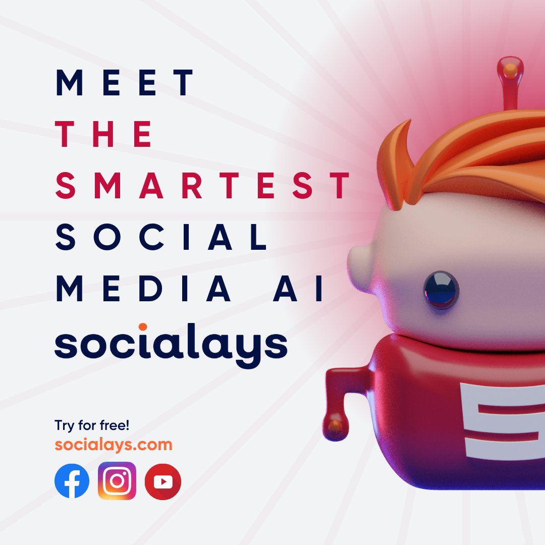socialays's tweet photo. Meet the SMARTEST social media AI: #Socialays! 🤖💡 Try Socialays for FREE and witness the power of #AI! Unlock the full potential of your #socialmediamanagement. Let #Socialays streamline your processes while you focus on growing your brand! 🚀📈
#AI #SocialMediaTips https://t.co/72XG1N7GtR