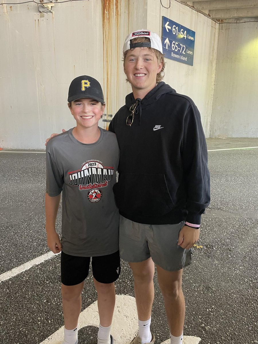 Players arriving already!!! RHP Nick Fenner with Reid at ferry terminal….. we still need a few host families!!!