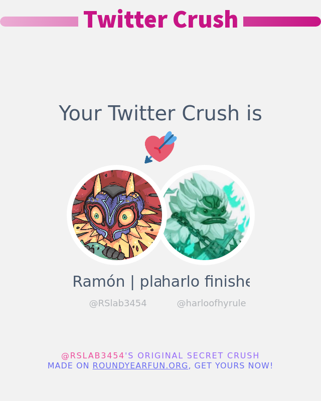 My Twitter Crush is: @harloofhyrule

➡️ anyplacehere.me/twittercrush