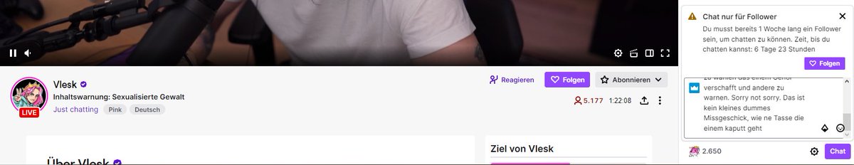 Miss_Saltypie's tweet photo. @Vlesk ist ja so ein kritikfähiger Held. Sammelt im Chat Menschen die einfach kein Verständnis vom dem haben was er da getan hat und arbeitet erfolgreich an einer Täter Opfer Umkehr. Kannste dir nicht ausdenken. #Vlesk https://t.co/i4XSu38OR4