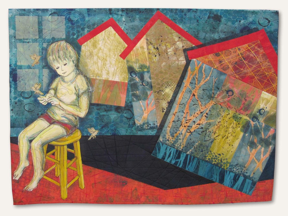 “Saying the Magic Words” by Bobbi Baugh is the Director’s Award winner for the Alchemy of Art exhibit! See the rest of Bobbi’s work while it’s on display until June 24th! 
#floridacraftartgallery #floridacraftart #paintedfabric #collage #dtsp