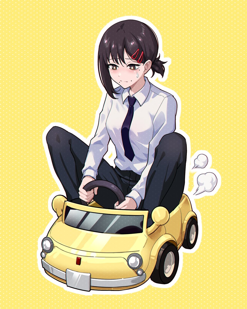 lifyter's tweet image. Kobeni and her car   
#東山コベニ   #chainsawman  #チェンソーマン #kobeni    Customized by a friend, the composition referenced the work of a certain artist, but I don't seem to have found the author's address