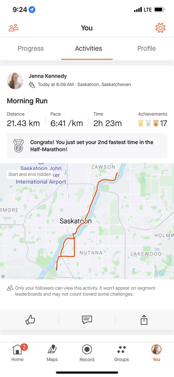 JennaYXE's tweet photo. Grateful to all of the volunteers and sponsors who help to make this event possible!! Very happy with this half marathon finish of 2 hours and 23 minutes! Thanks for cheering us on and officiating today @SaskGregger #saskmarathon #halfmarathon #running #sundayrunday #goalcrusher https://t.co/IpfgCHTnnS