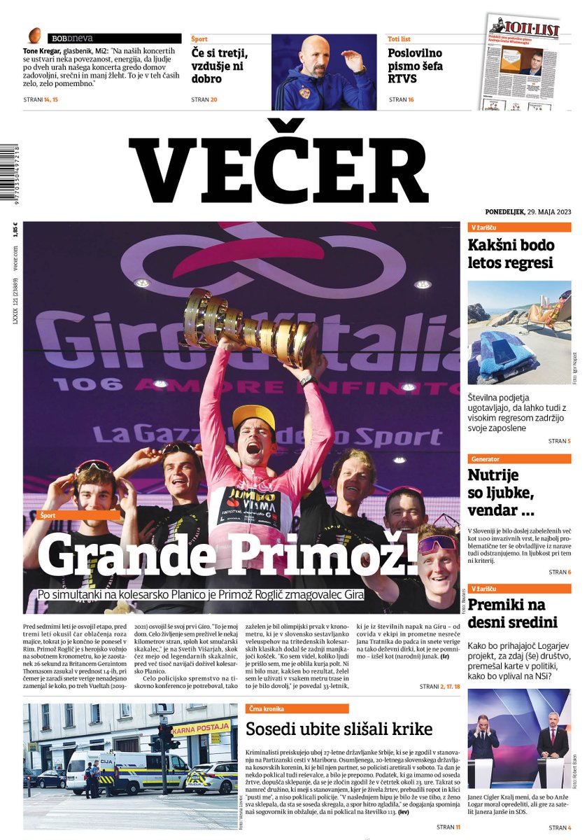 Dežurstva so lahko lepa, četudi je bilo zunaj sončno popoldne. Imamo vse o Rogla-zmagi na Giru, intervjuja: Damir Krznar in <a href="/mi2band/">Rock Skupina Mi2</a>. Sicer pa: Logar-SDS-NSi in premiki na desni. Slovenija in VS OZN, kako daleč/blizu? Pa o nutrijah pišemo kakopak. Plus @totilist! Vabljeni!