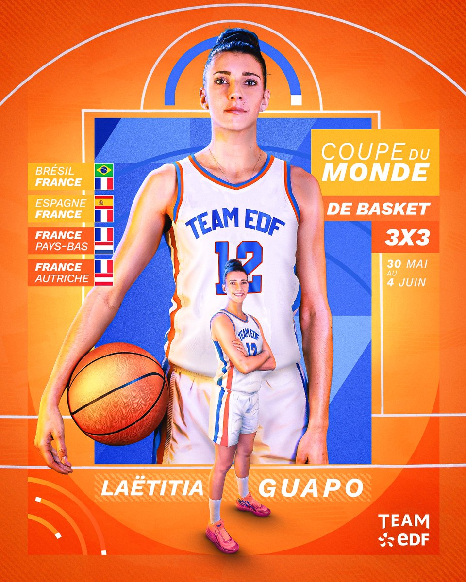 La Coupe du Monde de basket 3x3 commence ce mardi à Vienne pour Laëtitia Guapo et ses coéquipières 🏀 Elles tenteront de réaliser le doublé après leur sacre mondial de l'an dernier 🔥 #EnergieduSport #TeamEDF #DLDSept