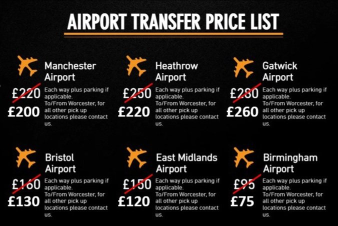 Planning your next trip? Check out our latest price cut for airports!

#chauffeuring #airporttransportation #weddingseason #longdistancetravel #corporatetravel #cotswolds #worcestershire #unitedkingdom