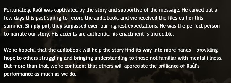 Raúl Esparza Updates (@esparzaupdates) on Twitter photo As we near the end of #MentalHealthAwarenessMonth, we'd like to once again ask everyone to listen to #SafeWantedAndLoved, written by <a href="/PatrickDylanFL1/">PatrickDylan</a> and narrated by <a href="/RaulEEsparza/">Raúl E. Esparza</a>.✨
Available on Amazon, Audible, iTunes & other audiobook platforms.🎧
#EndTheStigma
#RaulEsparza As we near the end of #MentalHealthAwarenessMonth, we'd like to once again ask everyone to listen to #SafeWantedAndLoved, written by <a href="/PatrickDylanFL1/">PatrickDylan</a> and narrated by <a href="/RaulEEsparza/">Raúl E. Esparza</a>.✨
Available on Amazon, Audible, iTunes & other audiobook platforms.🎧
#EndTheStigma
#RaulEsparza